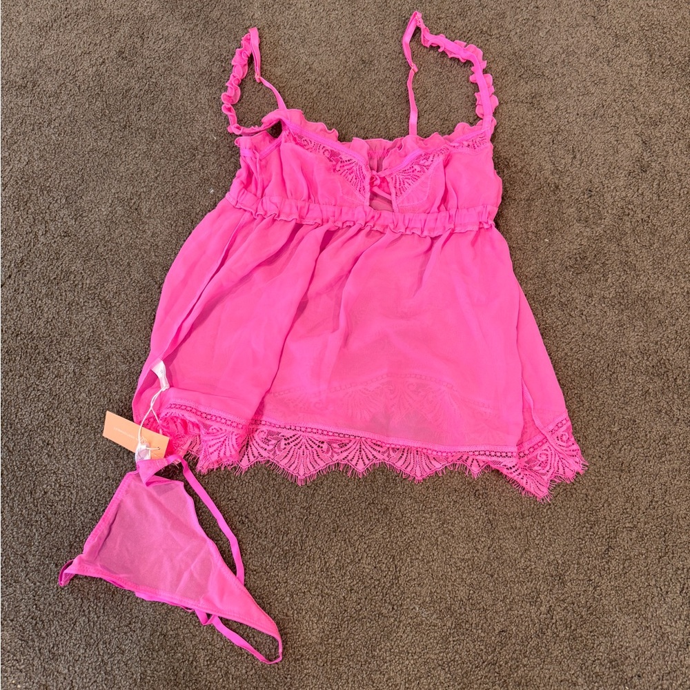 Vibrant Pink Lace Babydoll Set